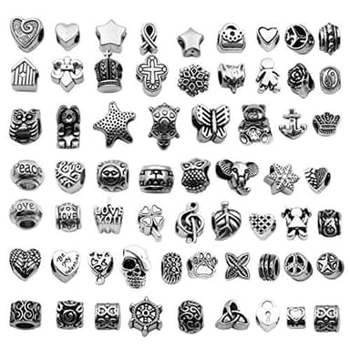 Ciondoli misti in argento tibetano fai da te, lega d'argento tibetano intagliato grande foro perle,collana bracciale orecchini gioielli che fanno accessori per favori di festa e matrimonio,60 pezzi