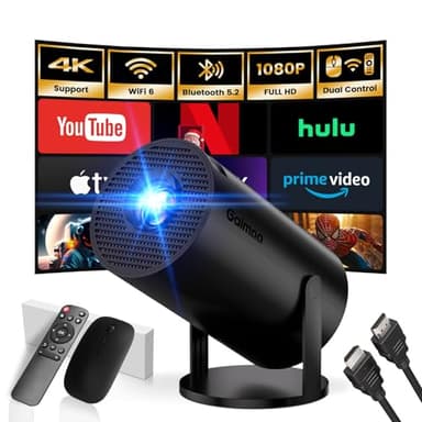 [App integrata] Mini Proiettore 2025 Upgraded Proiettore Portatile Dual Control con Mouse Android TV Auto Keystone WiFi 6 BT5.2 Ruotabile 180° HDMI/TV Stick/USB/PS5, con Cavo HDMI & Mouse,Nero