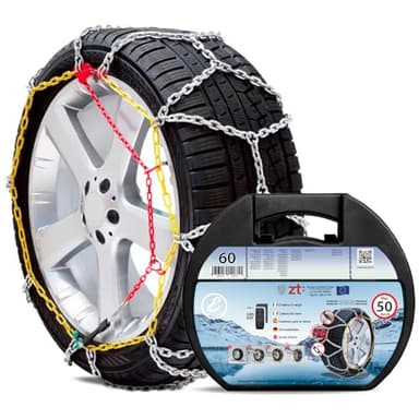 Catene Da Neve In Metallo 9 mm Omologate TUV e GS Onorm Montaggio Rapido Per Auto Macchina Furgone SUV Con Tensionatore Autobloccante (Misura 60)