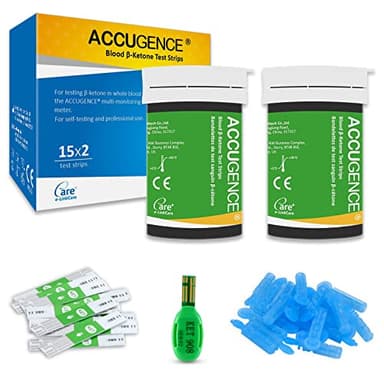 ACCUGENCE Strisce Reattive per Chetone nel Sangue 30 pezzi e 30 Lancette, Strisce Chetone (Compatibili con il Misuratore Multifunzionale ACCUGENCE 3in1)