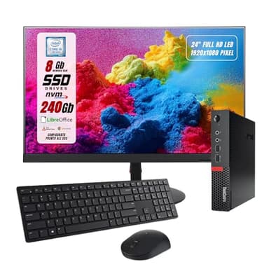 Lenovo Thinkcentre, Intel i5-6400 4 Core fino a 3.3 GHZ, Ram 8GB SSD NVMe 256GB WiFi, Monitor 24", Pronto all'uso, Mouse e Tastiera inclusi (Ricondizionato)