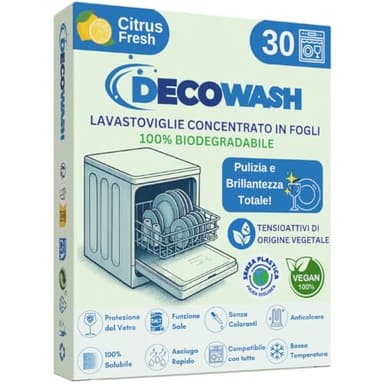 Detersivo Lavastoviglie in Fogli Ecologici (Fino a 60 Lavaggi) – Senza Plastica, Fosfati né Cloro. Biodegradabile, Vegano, Sicuro. Pulizia, Brillantezza, Protezione e Anticalcare