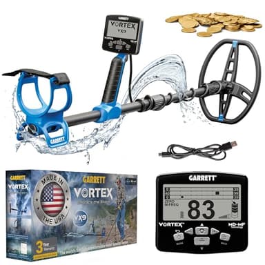 Garrett Vortex VX9 - Metal detector per adulti, tecnologia MD-MF, impermeabile fino a 4,9 m, 21,6 x 27,9 cm, 7 opzioni di frequenza, bilance identificative a tre livelli, peso 1,3 kg