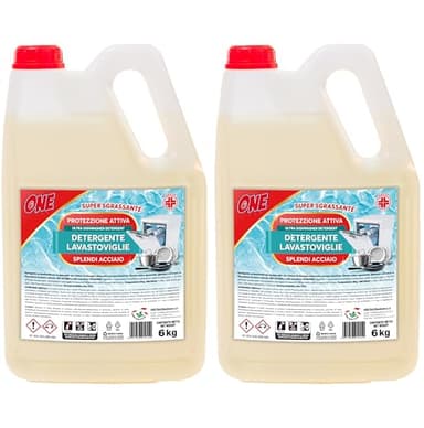 ONE - 10 Litri di DETERGENTE SPECIFICO PER LAVASTOVIGLIE AD USO PROFESSIONALE Garantisce perfetta pulizia e brillantezza di vetro, acciaio, piatti (2 x taniche da 5 lt) Protezione Sgrassante