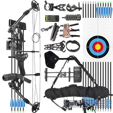 wolfman Arco Compound Set Adulto 30-55 LBS Arco da Caccia e Pesca con L'Arco Freccia e Arco Composto Set Arco per Tiro con L'Arco Caccia Bersaglio Tiro Pratica Mancini Destrorsi (RTH, Nero)