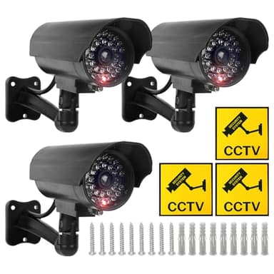 Sporgo Fotocamera finta 3 pezzi: telecamera di sorveglianza per esterni con luce a LED rossa lampeggiante, atrappa, telecamera di sorveglianza finte, telecamera di sicurezza per interni ed esterni