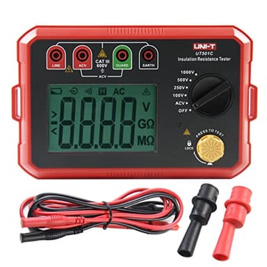 UNI-T UT501C Isuratore di Resistenza di Isolamento 1000V 5GΩ Tester, Misuratore di Isolamento Megaohmmetro Digitale, Tester di Resistenza di Isolamento a Portata Automatica con Retroilluminazione