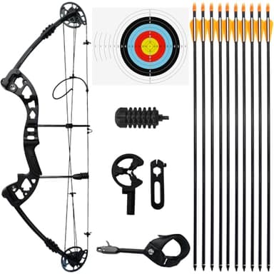 Clianle Set arco compound e frecce per adulti, arco da caccia per destrimani, potenza di trazione 30-60 libbre, attrezzatura regolabile-Nero