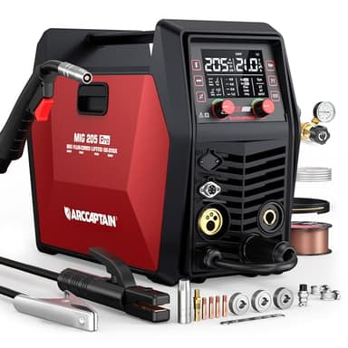 ARCCAPTAIN 205A Saldatrice a Filo Continuo con gas 6 in 1 con controllo APP iControl FLUX Filo flussato/MAG/MIG gas/MMA/Lift TIG/Supporta Spool Gun/Saldatura a punti, Saldatrice a inverter 230V