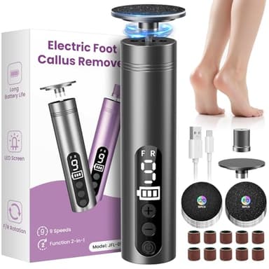 Pedicure Elettrico Professionale Piedi, 2 in 1 Rimuovi Calli Piedi Elettrico con 9 Velocità, Lima Elettrica per Piedi con LED Display, Fresa per Calli e Duroni Piedi per Uomo Donna, Grigio