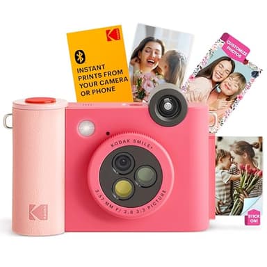 KODAK Smile+ Fotocamera istantanea digitale 2-in-1 e stampante fotografica Bluetooth - 10MP, obiettivo rotante, foto adesive Zink 2x3”, stampa da app divertente su dispositivi smart - Fucsia