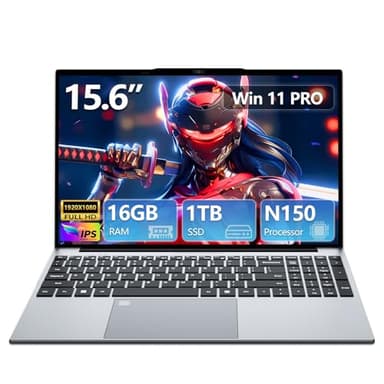 PC Portatile 15,6 Pollici,13th Gen N150 Processor,16GB RAM DDR4 1TB SSD, Win 11 Pro Notebook Tastiera Retroilluminata/Sblocco con Impronta Digitale, Webcam, USB 3.0, HDMI/Wi-Fi 5 Computer Portatile