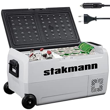STAKMANN Frigorifero Portatile con Compressore 12V 220V, Frigo Congelatore con 2 Scomparti, Ruote e Manici Laterali, AC-DC 12/24 V, Ideale per Auto, Camper, Barca, Viaggi, Picnic (36 Litri)