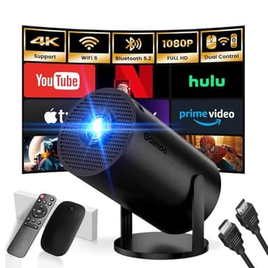 [App integrata] Mini Proiettore 2025 Upgraded Proiettore Portatile Dual Control con Mouse Android TV Auto Keystone WiFi 6 BT5.2 180° HDMI/TV Stick/USB/PS5/Laptop, con Cavo HDMI & Mouse, Nero