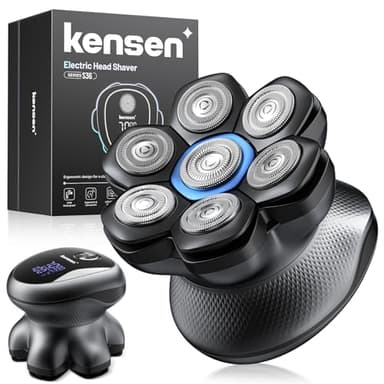 kensen Rasoio Testa Calva Uomo Zero Assoluto 2 Velocità 7D Rasoio Capelli Uomo 0 mm Impermeabile Cordless 100 Minuti di Autonomia Rasoio Elettrico Testa Calva Uomo con Display LED & USB-C Nero