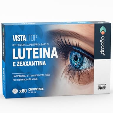 Integratore Occhi, Luteina e Zeaxantina alto dosaggio. Integratore Occhi Vista con Luteina, Zeaxantina, Ginkgo Biloba, Vite Rossa, Vitamina E. Antiossidante Integratori, VISTALTOP - 60 cpr. Agocap