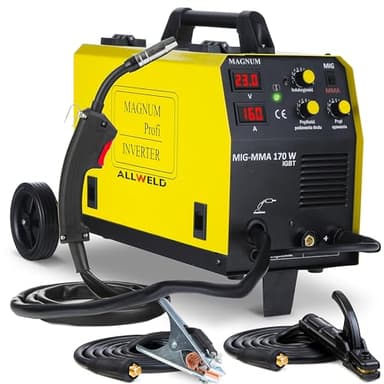 Magnum MIG MMA 170W - Saldatrice a Filo Continuo con Gas da 160A - Saldatrice Inverter Professionale Multifunzionale con Telaio - Saldatura: MIG MAG, MMA, Flux Saldatura, Saldobrasatura - 2 Rulli