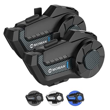 Moman H2Pro Interfono Moto Coppia - Connettività Universale, Auricolare Casco Moto 2 Ciclisti 1000M Sistema di Comunicazione Triple Riduzione del Rumore Hi-Fi Stereo Condivisione Musica FM IP65