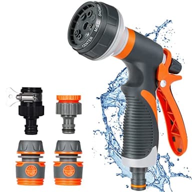 Pistola Irrigazione Giardino, Pistola Multifunzione con Flusso D'Acqua Controllabile, Acqua a Spruzzo con 8 Modalità Regolabili per Lavaggio auto, Doccia, Pulizia Marciapiede e Pet Balneazione