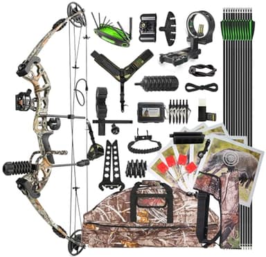 surwolf Arco Compound 34”Arco da Pesca 30~55LBS Tiro con L'Arco Regolabile Arco e Set di Frecce Arco da Caccia Arco Sinistra/Destra (mimetico, Destra)