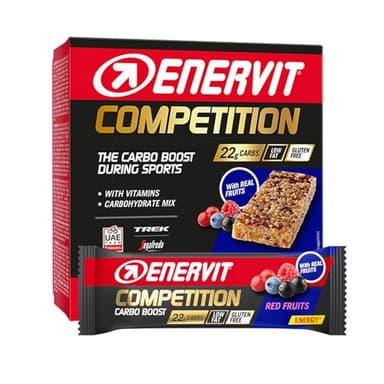 Enervit Competition Bar Red Fruits, Barrette Energetiche, Formula Tecnica, Adatte Durante Attività ad Alta Intensità, 22g di Carboidrati, Gusto Frutti Rossi, VeganOK, Senza Glutine, 12 Barrette da 30g