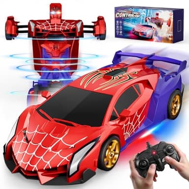 Macchina Telecomandata con Luci LED Occhi & Sotto, RC 2.4GHz&360°Deriva Trasform Robot Giocattolo Gioco Bambino 3-12 Anni, Giochi Esterno Giardino Regalo Bambini 3 4 5 6 7 8 9 Anni Maschio di Pasqua