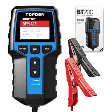 TOPDON Tester Batteria Auto BT200, 12V 24V 100-2000 CCA Tester per Batterie, con Test della Batteria, del Caricatore e dell'Accensione per Auto Moto Barche SUV e Camion, 2,4 pollici