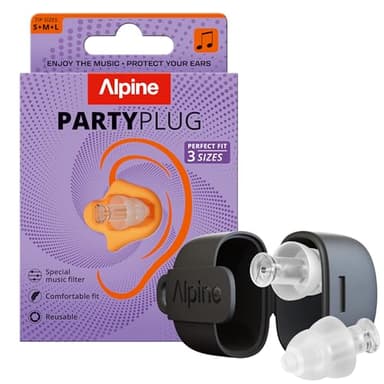 Alpine PartyPlug Tappi Orecchie Concerti 19dB - Protezione Uditiva Essenziale per Festival, Tappi Riutilizzabili per Musica & Discoteca, Audio Alta Qualità, 3 Misure (S/M/L), Trasparente