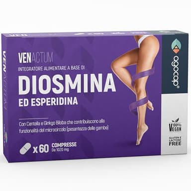 Diosmina Esperidina, Circolazione gambe, Microcircolo e Trattamento delle Vene Varicose. Venactum, 60 compresse con Mirtillo rosso, gingko biloba, Centella Asiatica. Contrasta i capillari rotti gambe