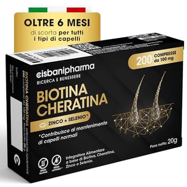 CISBANI PHARMA Biotina Cheratina e Zinco - Integratore Capelli e Unghie 200 Compresse da 100mg, Oltre 6 Mesi di Scorta - Senza Glutine e Lattosio