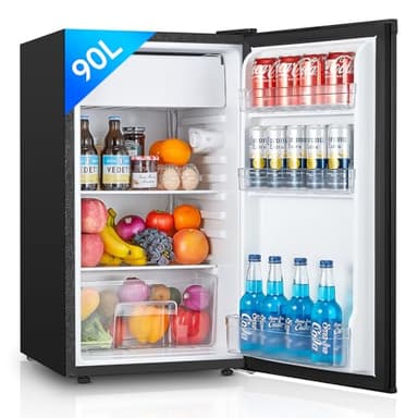 FOHERE Frigorifero Piccolo 91L con Freezer, Frigorifero Monoporta, Silenzioso, 7 Termostato Regolabile, Scomparto per Verdure, Mini Frigo da Ufficio, Camera, Nero