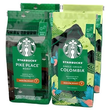 STARBUCKS Confezione Assortita Pike Place Roast e Single-Origin Colombia Caffè in Grani, 4 Sacchetti da 450g (1,8kg)