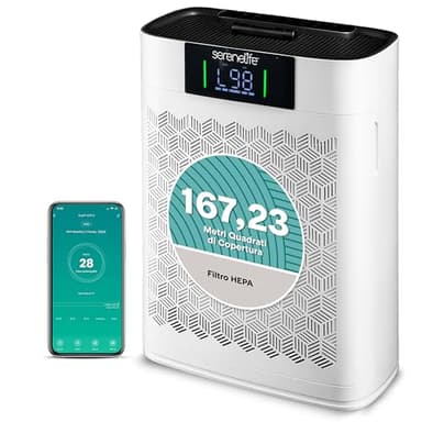 SereneLife Purificatore d'Aria HEPA per Casa 167 m², Air Purifier Silenzioso per Camera da Letto e Ambienti Grandi, WiFi Smart & App, Rimuove Polvere, Pelo Animali e Odori, Bianco