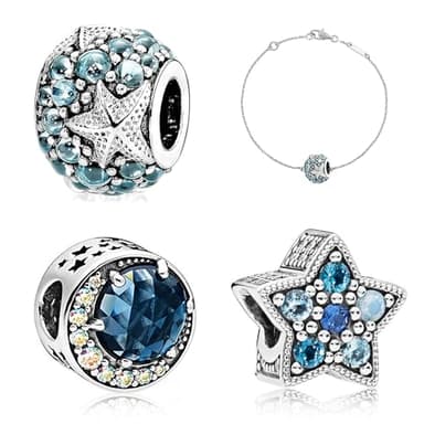 3 ciondoli stelline in argento Sterling con zirconia cubica, perline pendenti 925 per bracciali, compatibili con Pandora e altri braccialetti europei, fai da te