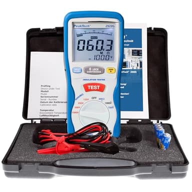 Peaktech P 2695 - Tester per Isolamento Elettrico, Voltmetro, Tester di Continuità, Circuiti e Fusibili, Funzioni Min/Max e Blocco Dati, Tüv/Gs - 125 V, 250 V, 500 V, 1000 V