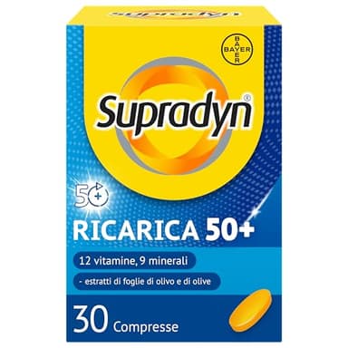 Supradyn Ricarica 50+ Integratore Multivitaminico Completo Vitamine e Minerali con Vitamina B12, C, D, Zinco per Stanchezza Fisica e Concentrazione dai 50 Anni Uomo e Donna, 30 Compresse Rivestite