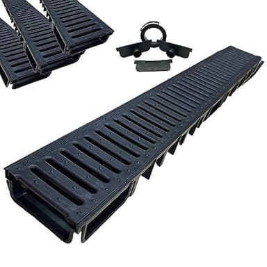 MASTERBRICO Canaletta Scolo Acqua Piovana e Carrabile 125x50 mm, Sistema Drenaggio Carrabile per Cortili Garage Interrati con Griglia PP-PE – Kit 3 Pz da 1 Metro con 2 Testate e Bocchello 75/110 mm