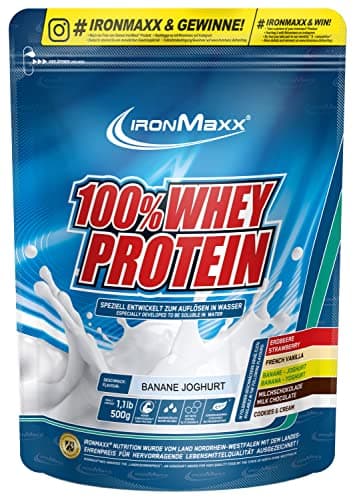 IronMaxx 100% Proteine di siero di latte in polvere solubile in acqua, gusto yogurt alla banana, sacchetto da 500g (1 confezione)
