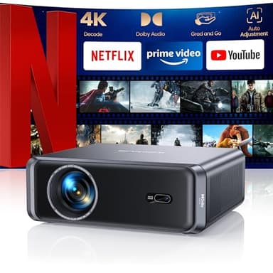 Proiettore 4K【Netflix Ufficiale & Dolby】1000ANSI Auto Focus/Keystone, Smart Proiettore Portatile con WiFi6 Bluetooth, Videoproiettore Full HD 1080P Videoproiettore da esterno/Home Cinema/HDMI ARC/CEC
