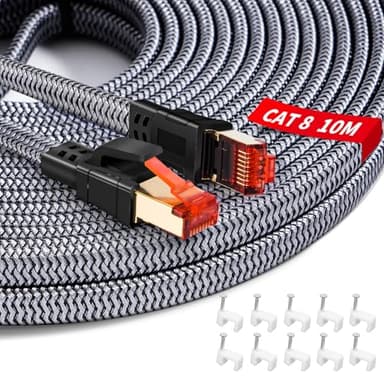YIIFELL Cavo Ethernet Cat 8 10 Metri, 40Gbps 2000MHz Cavo LAN Nylon Ethernet Cable Alta Velocità Cavo di Rete per Router, Switch, Modem, Laptop, PS5/PS4, Smart TV, Xbox