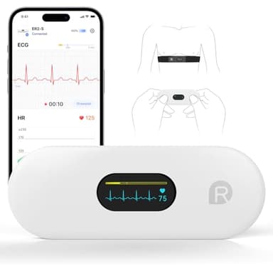 CheckMe ER2-S ECG Portatile, con Fascia Toracica, Holter Cardiaco con Schermo OLED da 0,96 Pollici, 30s - 15mins, APP Forme d'onda in Tempo Reale, Archiviazione dati Illimitata, per iOS e Android