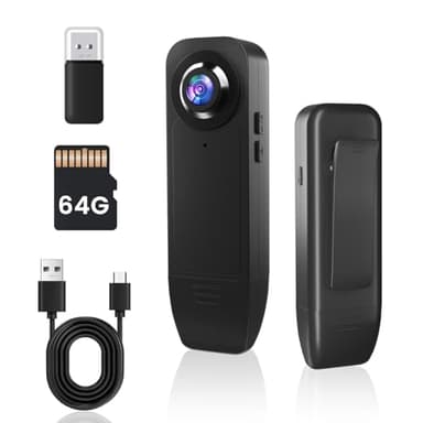 Bextgoo Mini Telecamera Spia Nascosta, Body Cam 1080P, Telecamera senza WiFi con scheda 64 GB preinstallata,Bodycam con Batteria da 1000 mAh, Visione Nottu e Movimento