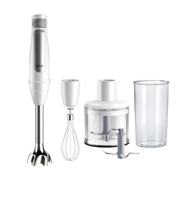 Braun MultiQuick 7 MQ7035I, Frullatore a immersione, Tecnologia Splash Control, Parti Lavabili in Lavastoviglie, Bicchiere senza BPA 600ml, Frusta, Tritatutto 500ml, Lama per ghiaccio, Bianco