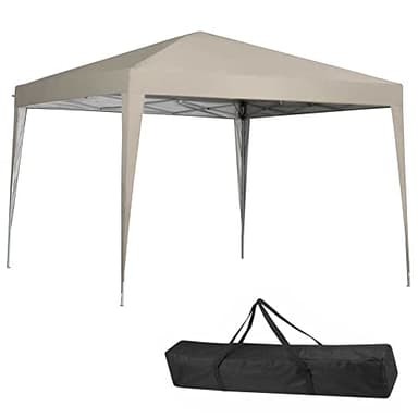 BAKAJI Gazebo 3 x 3 metri Pieghevole Tessuto Poliestere Impermeabile Struttura in Metallo Richiudibile a Fisarmonica Tendone Portatile Fiera Mercato Giardino Esterno + Sacca per Trasporto (Beige)