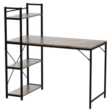 Ki Home Scrivania con Libreria 4 Scomparti Tavolo da Lavoro Porta Pc Computer in Legno e Metallo Arredamento Casa Ufficio Cameretta Dimensioni 120 x 60 x 124 cm Colore Nero e Industrial