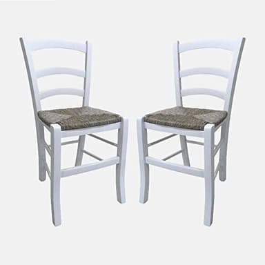 Dmora Sedia Coslada, Set di 2 Sedie Classiche in Legno Color Bianco, Ideale per Sala da Pranzo, Cucina o Salotto, cm 46x42h87, con fondello in Paglia
