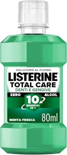 LISTERINE Collutorio Total Care Denti e Gengive Gusto Delicato 0% alcol, Collutorio da viaggio al gusto di Menta Fresca, Senza alcool e con Fluoro per denti forti e gengive sane in 2 settimane, 80 ml