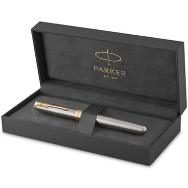Parker Sonnet penna stilografica | acciaio inossidabile con finiture in oro | pennino sottile | Confezione regalo