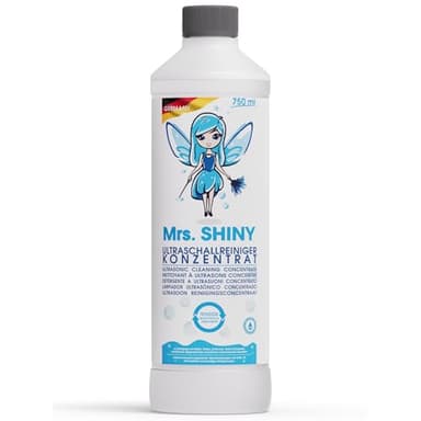 Mrs. SHINY - Detergente a ultrasuoni concentrato per occhiali, gioielli, dentiere e altro ancora - Per tutti i dispositivi di pulizia a ultrasuoni - Lavaggio ultrasuoni - 750 ml