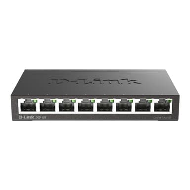 D-Link DGS-108 Switch 8 Porte Gigabit, Struttura in Metallo, Nero/Antracite